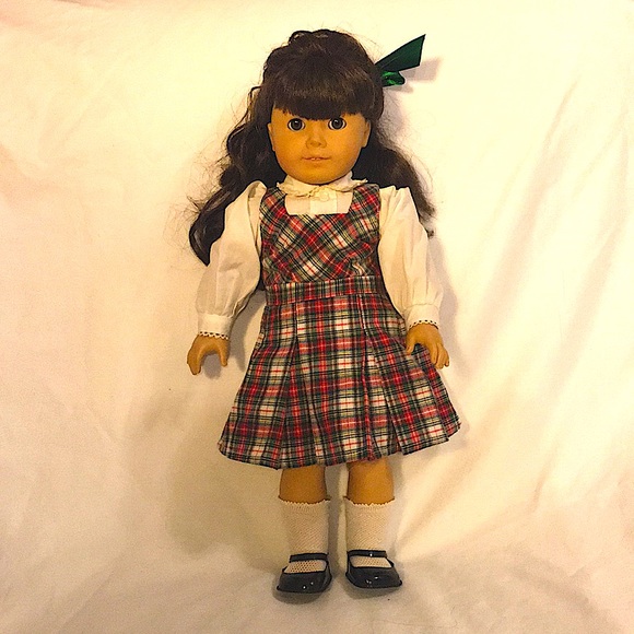 Pleasant Co 1994 Mollys Plaid jumper and blouse with red & green ribbons - Picture 1 of 3